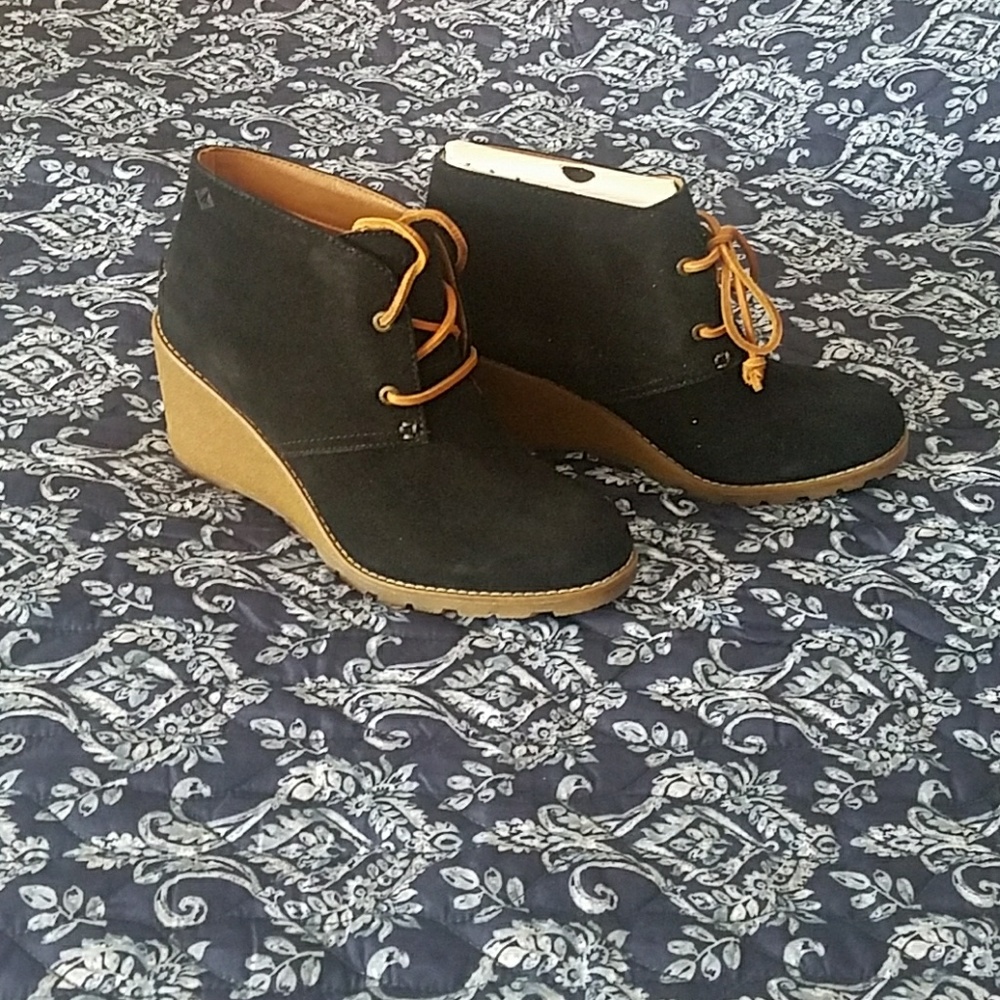 Black suede wedges booties